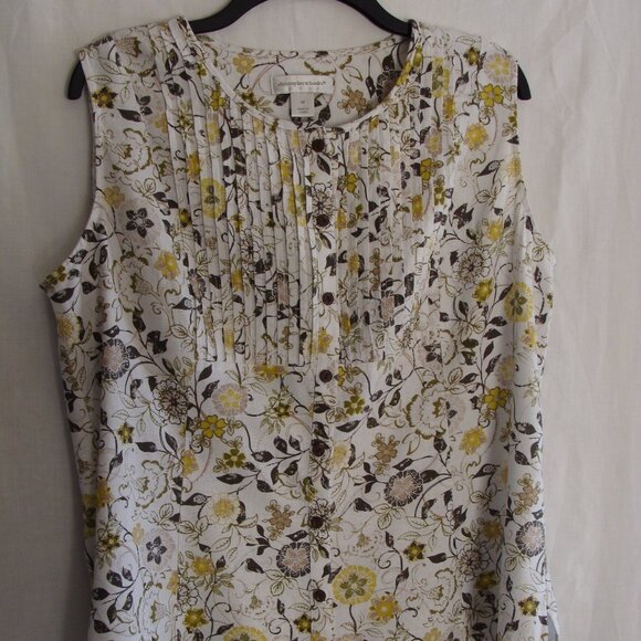 CHRISTOPHER & BANKS White & Olive Sleeveless LINEN Blend Top Sz MEDIUM - Picture 2 of 7